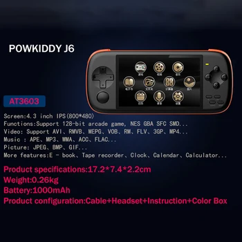 Powkiddy J6 Handheld Portabil Consola de jocuri 4.3 inch Ecran IPS HD Jucător Joc Arcade pentru NES PSP SFC