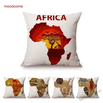 Nordic Africa Harta Trib African Modele Decorative Acasă Canapea Fetele De Perna Lenjerie Din Bumbac Viața Sălbatică A Animalelor Scaun De Birou Pernă Acoperă