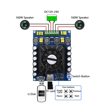 Xh-A123 Tda7498E Putere Amplificator Digital de Bord Stereo Dual-Channel 2X160W Suport Disc U Tf Card
