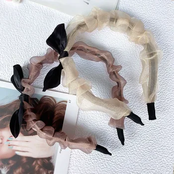 Proaspăt Bowknot Sifon Zburli Hairband Cerc Păr Dulce Plasă De Mătase Strălucitoare Fete Banda De Păr Moda Doamnă Articole Pentru Acoperirea Capului Accesoriu