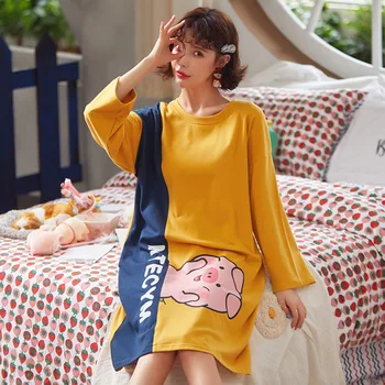2020 Nou Bumbac Cămăși De Noapte Pentru Femei Mâneci Lungi Tricouri Somn Rochie Stil Coreean De Desene Animate Drăguț Casual, Haine De Acasă Pijama Mujer