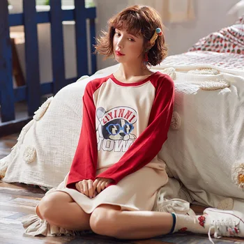2020 Nou Bumbac Cămăși De Noapte Pentru Femei Mâneci Lungi Tricouri Somn Rochie Stil Coreean De Desene Animate Drăguț Casual, Haine De Acasă Pijama Mujer