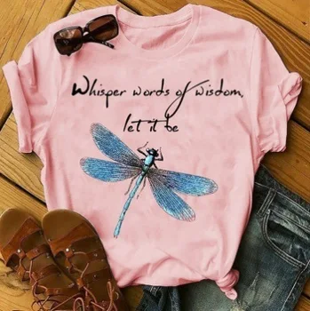 Libelula Kawaii Print T Camasa pentru Femei de Moda T-shirt Graphic Flori Drăguț Tricou Sa Fie Top Stil Casual Teuri de sex Feminin
