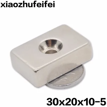 20buc 30x20x10 Magnet Neodim 30x20x10 mm, cu 5 mm Șurub cu cap Înecat Gaura Bloc N35 pământuri Rare Magnet din Neodim 30*20*10-5