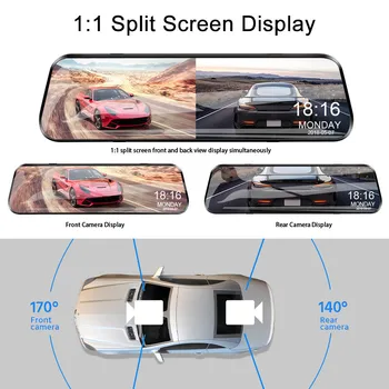 10 inch 1080P DVR Auto Ecran Tactil mass-Media Stream Dual Lens Video Recorder oglinda Retrovizoare Dash cam din Față și camera din Spate