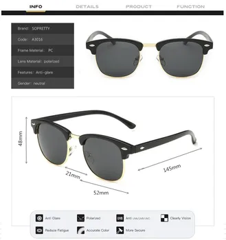 Clasic Unisex Jumătate Cadru Polarizat ochelari de Soare Pentru Bărbați și Femei ,Semi-fără ramă Flash Oglindă TAC ochelari de soare de sex Masculin Ochelari de Soare A8830
