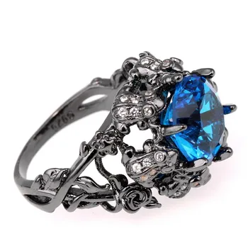 Nouă femei bărbați personalitate bijuterii broasca 925 inel argint cu cristal albastru negru aur zircon inel aniversare, bal da femei barbati cadou