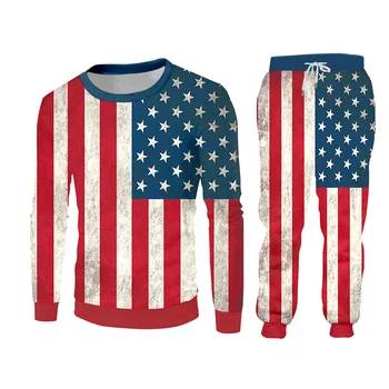 UJWI 2019 Noutate Harajuku 3d Steagul American Costum Stele Dungi de Imprimare Pantaloni Și ZIP hoodie 2 Bucata Set Barbati/femei Jogger