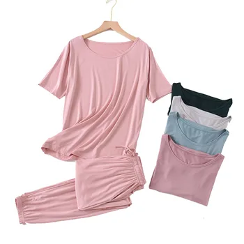 Culoare Solidă Pijama Femei, Cu Maneci Scurte De Somn Top + Pantaloni Modal Pijamale Două Seturi De Piese De Sex Feminin Pijamale Casual Plus Dimensiune Homewear