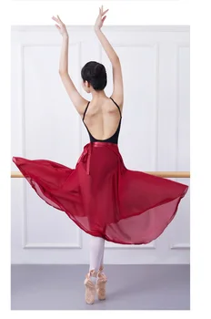 Dans Femei Fusta Lungă Șifon Fuste De Balet Pentru Adulți Dans Fusta Negru Visiniu Costum De Balet Talie Rochie Cravată