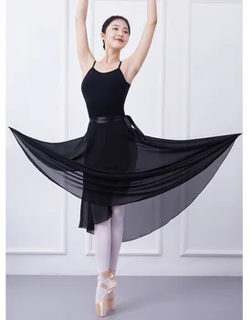 Dans Femei Fusta Lungă Șifon Fuste De Balet Pentru Adulți Dans Fusta Negru Visiniu Costum De Balet Talie Rochie Cravată