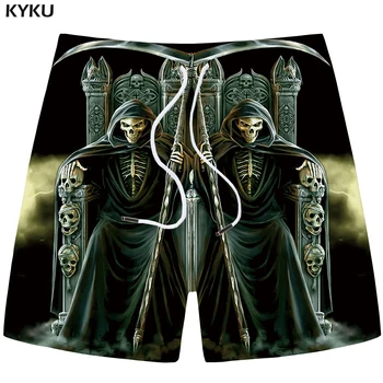 KYKU Brand Craniu pantaloni Scurți Bărbați Spațiu Casual pantaloni Scurți de Plajă Regele Gotic 3d Imprimate Negru Mens Pantaloni scurți de Marfă 2018 Moda de Vara