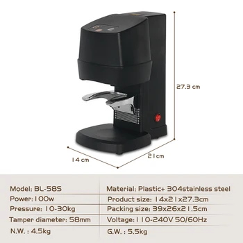 Tamper 58MM Pentru Cafea Electrica Automata Praf de Fasole Plat Apăsați din Oțel Inoxidabil Cu sursa de Alimentare 10-30 KG Presiune Tamper