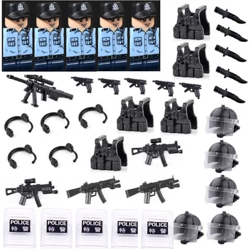 Mini-Orașul Hong Kong PTU Poliție Soldați Figura Arme de foc Militare Bloc SWAT Arma Model MC Caramida Pentru Copii Jucării Piese