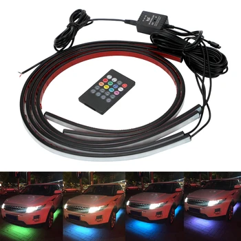 Intermitent LED-uri Auto RGB starea de Spirit de Lumină Ambientală Atmosfera Lampa de Usa Jos Decor Wireless cu Senzor de Sunet Accesorii Auto 4x8 Culori