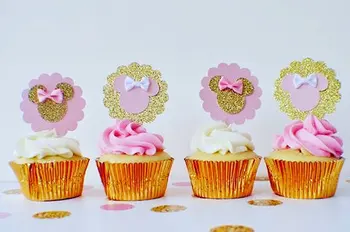 6pcs roz și de aur mouse-ul cupcake toppers arc mouse birthday roz și de aur prima aniversare mouse-ul ziua