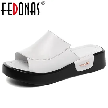FEDONAS 2020 Vara Noi, Originale, din Piele Femei Sandale de Moda Clasic Superficial Tocuri inalte Pantofi Casual Femeie Petrecere de Bază Pantofi