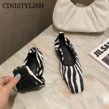 2021 Fashion Square Toe Vintag Pantofi Plat pentru Femei Aluneca Pe Balerina Superficial Balet Plat Zebra Model de Pantofi de Brand zapatillas mujer