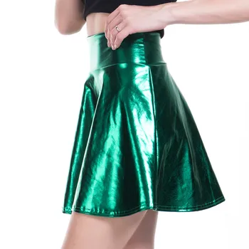 Cutat a-Line Fusta Mini Femei Casual Fashion Metalic Strălucitor Evazate Fuste pentru Femei Faux din Piele Plisata Fusta pentru fete 2020