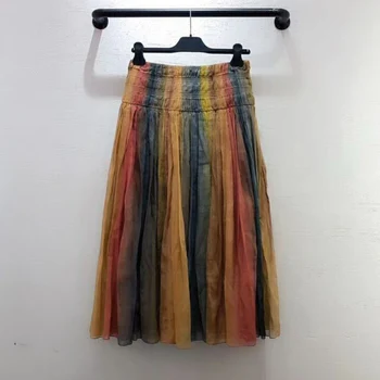 GALCAUR Colorate Fusta Pentru Femei de Înaltă Talie Dantelă-Up Mozaic Lovit de Culoare Vrac Designer O Linie Fuste Feminine 2020 Haine de Vară