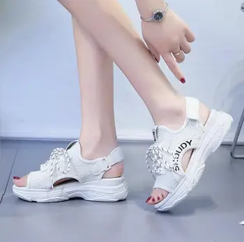 Moda Alb de Înaltă Sandale cu Platforma wWmen Fund Gros Confortabil Adidas Cârlig Buclă Pantofi de Vara pentru Femeie Casual Sport Sandalias