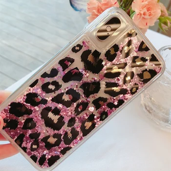Sexy Leopard Loc nisipuri Mișcătoare Femeie Cover pentru IPhone 11 Telefon Caz Sclipici Bling Pink pentru Iphone Xr Caz 11 Pro X Xs Max 8 7 Plus