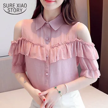 De Vară 2020 Nou Coreean Pierde-Fit Maneca Scurta Șifon Bluza Femei Cu Paiete, Volane Off-Umăr Topuri De Moda Topuri De Vara 9614