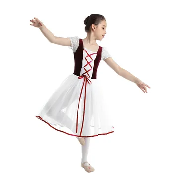 TiaoBug Copii De Catifea Plasă De Dantela Profesionale Balet Tutu Dress Bubble Sleeve Balet-Dans De Fete Gimnastica Tricou, Rochie Dans