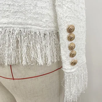 Pista două bucata set femei de Lux de Aur butonul Scurt Sacou de Tweed +Ciucure Creion Fusta Costum Set de haine pentru femei-tweed set