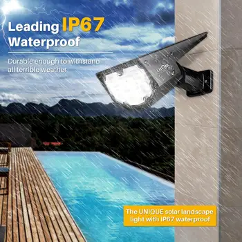 4 Pack LITOM 12 LED-uri Solare de Gradina Lumina Modernizate IP67 rezistent la apa Lampă în aer liber, 2 Moduri de Iluminare 2-în-1 Reglabil Spoturi Solare