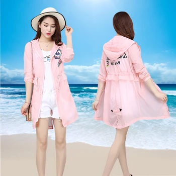 XUXI Femeile Strat Subțire de Plajă de Vară de protecție Solară Anti-UV 2019 Liber Și Subțire cu Glugă Demnă de o Femeie Haine cu Fermoar Tunica FZ653
