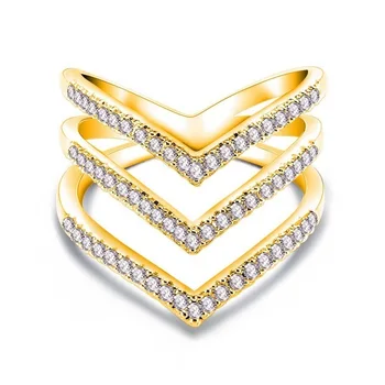 Culoare argintie Trei Straturi Formă de V Zircon Inel Stil Minimalist Chevron Inele pentru Mireasa Nunta Inel de aur/Aur a Crescut Ring Bijuterii