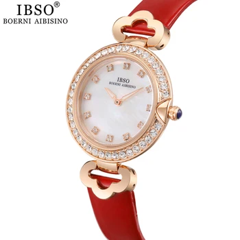 IBSO Femei Cuarț Ceas Aur roz Stras Ceas Ore de Moda Montre Femme Doamnelor din Piele Cuarț Ceas de mână rezistent la apă