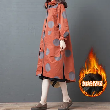 2020 Lung Canadiană Haina pentru Femei Toamna Iarna Haine Retro Liber de Mari Dimensiuni de Imprimare cu Gluga Plus Jachete de Catifea