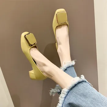 EOEODOIT de Moda din Piele Pompe de 4 cm Med Toc, Deget de la picior Pătrat de Primavara Toamna Femei de Birou de zi cu Zi Pompe Tocuri Pantofi de Lucru
