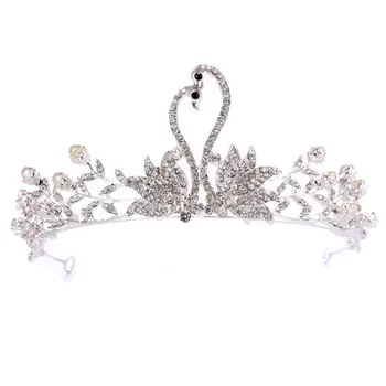 Baroc Argintiu Culoare Stras Swan Coroana Diademe De Perle Diademă De Mireasă Benzi Femeie Concurs De Nunta, Accesorii De Par, Bijuterii