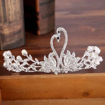 Baroc Argintiu Culoare Stras Swan Coroana Diademe De Perle Diademă De Mireasă Benzi Femeie Concurs De Nunta, Accesorii De Par, Bijuterii