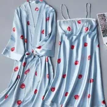 2 BUC Set Sexy Rochie de Noapte Pentru Femei Adânc Pijamale Lenjerie de Mătase cămașă de noapte fără Mâneci Cămașă de noapte, îmbrăcăminte de noapte de Vară Homewear