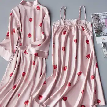 2 BUC Set Sexy Rochie de Noapte Pentru Femei Adânc Pijamale Lenjerie de Mătase cămașă de noapte fără Mâneci Cămașă de noapte, îmbrăcăminte de noapte de Vară Homewear