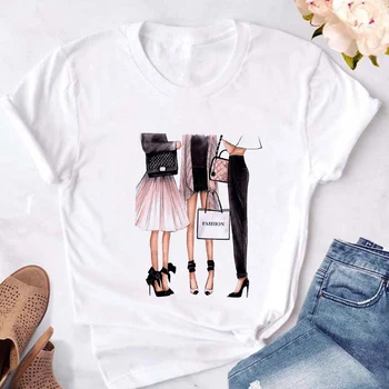 Femei Casual Slim Alb T-shirt cu Maneci Scurte Topuri de Moda Streetwear Tricou Nou Harajuku Doamnă Destul Imagini de Imprimat Tricouri