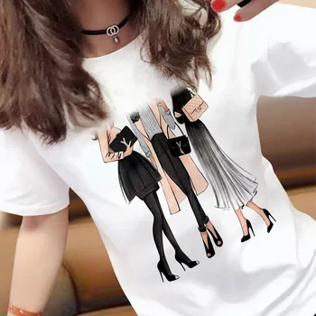 Femei Casual Slim Alb T-shirt cu Maneci Scurte Topuri de Moda Streetwear Tricou Nou Harajuku Doamnă Destul Imagini de Imprimat Tricouri
