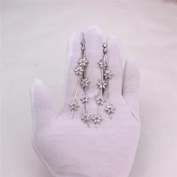 Grace Jun Nou Dublu Ciucure Clip pe Cercei Non Piercing pentru Femei de Moda CZ 6 Forma de Floare Lung Picătură Cercei Cadou