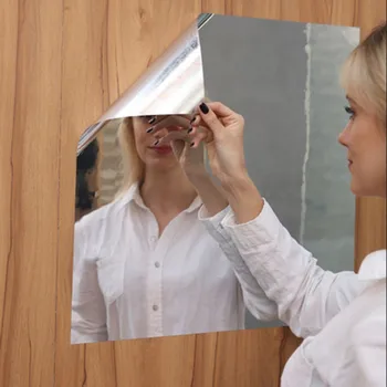 Oglindă de Perete Autocolante Flexibil Oglindă Foi de Autocolante de Perete autoadezive din Plastic Gresie Oglindă Pentru Decor Acasă De 50 X 50 cm #LR4