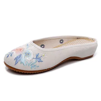 Veowalk Tesatura Jacquard Femei Brodate Plat, Papuci De Casă Moale Confortabil Elegant Doamnelor Catâri Retro Chineză Broderie Pantofi 1947