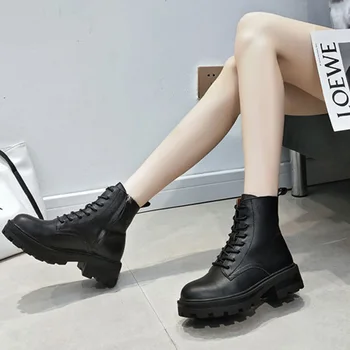2020 Toamna Iarna Noua Moda Femeie Martin Cizme din Piele Fund Gros de Mare sus Cizme Pantofi Casual