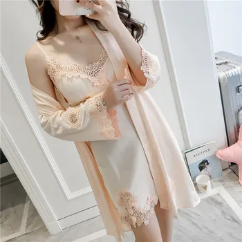 Vara Sexy cămășuță de Noapte&robe Set Dantela Broderie Sleepwear Kimono cămașă de noapte pentru Femei Haine de Acasă Stil Chinezesc Mireasa Haină de Nuntă