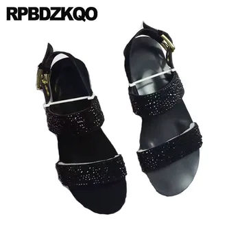 Roman Negru Plus Dimensiune Piele Naturala De Designer De Înaltă Calitate, Pantofi Pentru Bărbați Sandale Gladiator Vara Curea De Lux Stras Mare De 45 De