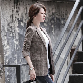 Toamnă De Primăvară De Femei Subțire Blazer 2020 Costum Casual Jacheta Singur Pieptul Stil Coreean Uza Chaquetas Mujer De Imprimare Carouri 19886