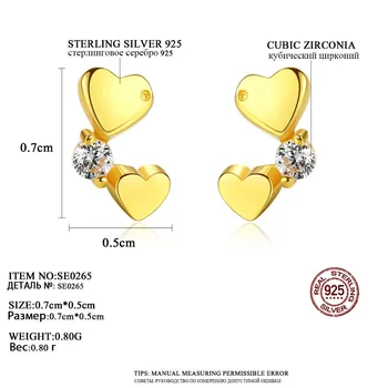 CZCITY coreean Dublu Inima Cercei Stud pentru Femei Design Rafinat Cercei Fete Brand Argint 925 Bijuterii Datând Accesorii
