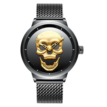 2020 Misto Craniu Barbati Ceas De Brand De Lux Cuarț Ceasuri Barbati Milanese Trupa Ceas Rezistent La Apa Moda Retro Aur Negru Ceas Pentru Băiat